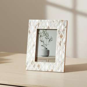 Handcrafted Bone Diamond Lattice Photo <b>Frame</b> <b>with</b> Wall <b>Mount</b> and Vertical Orientation - Product Image 4