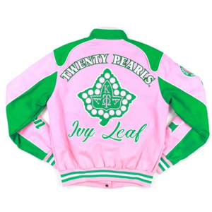 Chaqueta Varsity Rosa y Verde Personalizada, Manga Larga, Cierre de Botones, Estilo Bomber, Cuello y Puños Acanalados, Ropa Deportiva, Chaqueta Informal - Product Image 4
