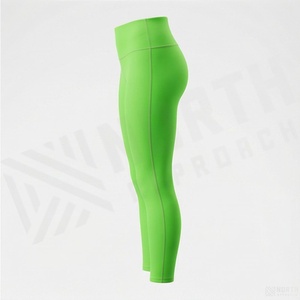 Leggings de Yoga de Cintura Alta para Mujer, Largos, Color Verde Sólido, Sin Costuras, Elásticos, Transpirables, Cómodos, Deportivos, de Punto, Spandex y Nailon - Product Image 3
