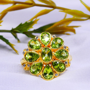 Wedding Wear 925 Sterling Silver <b>Gold</b> Plated Jewelry <b>Peridot</b> Gemstone Women Wear Classic <b>Ring</b> - Product Image 3