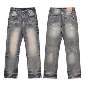 Jean en denim bleu délavé et déchiré style urbain, coupe droite, pour homme – Marque tendance, streetwear décontracté - Product Image 3