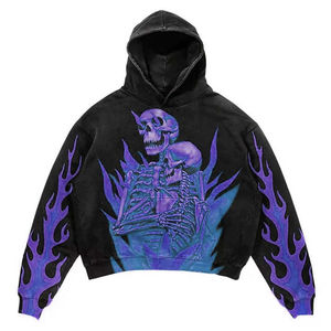 Sudadera Corta con Capucha Personalizada para Hombre y Mujer, Diseño Gótico de Esqueleto y Llamas, Sudadera con Gráfico de Calavera, Estilo Urbano - Product Image 4