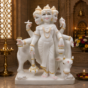 Premium White Marble Lord Dattatreya Statue with Kamadhenu Cow | Handcrafted Marble Murti for Temple by MALIYAS Jaipur - Product Image 1