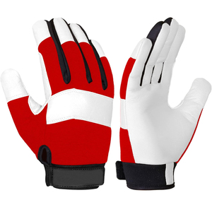 <b>Red</b> White PU Leather Mechanical Work <b>Gloves</b> Full Finger Anti-Slip Elastic Wristband General Purpose Safety Mechanic <b>Gloves</b> - Product Image 1