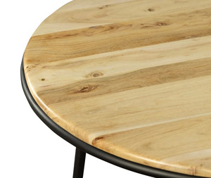 Table basse de salon de forme ronde industrielle avec plateau en bois d'acacia blanchi clair et structure en métal tubulaire noir à 3 pieds - Product Image 6