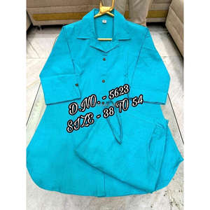 Hermoso Cordón de tela flameada de algodón pesado de la mejor calidad (longitud corta 29 ") Conjuntos de camisa para hombres con botones de madera - Product Image 5