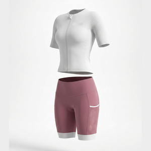 Ensemble de maillot de cyclisme et de short de vélo de route pour femmes, logo personnalisé sur le devant, haute performance, côtelé, 100% polyester, respirant, séchage rapide, 120g - Product Image 3