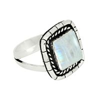 Bague de mariage fine en argent sterling 925 massif, design carré vintage, sertie de pierre de lune arc-en-ciel, idéale pour les cadeaux de fête