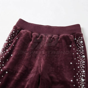 Winter Solid Elastic Waist Trousers with Long Sleeve Pullover Women Rhinestone Velvet <b>Set</b> Soft Fabric Two Piece - Product Image 6