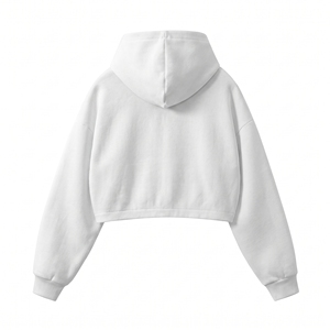 Sudadera con Capucha Corta Unisex Blanca con Cierre, Corte Holgado, Algodón French Terry, Informal, Otoñal - Product Image 2