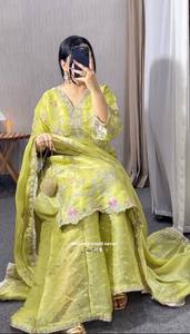 Traje Salwar Largo de Seda Verde Bordado para Mujer, Estilo Tradicional Indio-Pakistaní para Bodas, Vestido Holgado y Elástico - Product Image 5