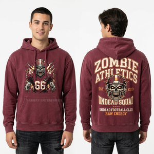 Sudadera con Capucha Vintage Personalizada para Hombre, Diseño Gráfico de Fútbol Zombie, Sudadera Oversize con Lavado Ácido, Ropa Urbana, Pullover, Directo de Fábrica - Product Image 1