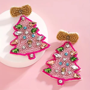 Boucles d'oreilles clous perlées « Joyeux Noël » pour femme, bijoux de mariage, style classique, perles en verre, strass et cristaux rouges, blancs et verts - Product Image 5