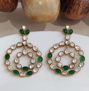 Stylish Premium Quality Brass Gold Plated Moissanite Drop <b>Earring</b> for Women Girls Trendy Party Wear Collection - Product Image 2