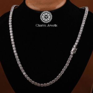 สร้อยคอ Charm_Jewells แบบ unisex ประดับเพชรโมอิสซาไนต์ทรงบริลเลียนต์ ตัวเรือนเงินแท้ 925 ชุบทอง 14K ได้รับการรับรองจาก IGI สไตล์หรูหราแบบฮิปฮอป - Product Image 5