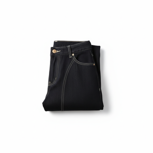 Jeans en denim vintage style américain pour hommes et femmes, coupe droite ample taille mi-haute, tricoté, poids moyen, lavable, collection automne - Product Image 3