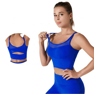 Soutien-gorge de sport gris à maintien élevé avec empiècements en mesh et dos croisé pour la gym, le yoga et le fitness - Product Image 5