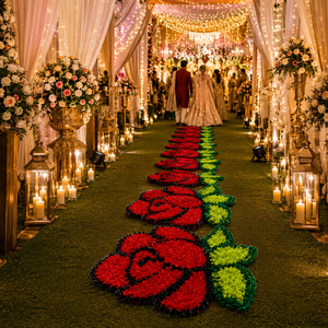 Ensemble de 6 tapis floraux faits à la main en forme de rose pour la décoration de la Pooja, de l'entrée, du Rangoli, de Diwali, des mariages et des festivals – Tapis de sol réutilisable - Product Image 3
