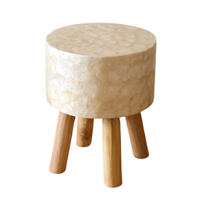 Taburete decorativo de nácar que ahorra espacio, mesa auxiliar artesanal con incrustaciones de concha, mesita de noche con patas de madera maciza duraderas para dormitorio u hotel - Product Image 3