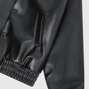 Rahsal Industries Men's Black Gray Solid Winter Varsity Jacket PU Leather Hooded Zipper Closure Breathable STREETWEAR Regular - Product Image 6