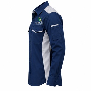 Chemise de travail en coton respirant pour homme, marine, avec bandes réfléchissantes, vêtements uniformes à manches longues respirants - Product Image 3