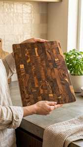 Tabla de Cortar Rectangular Grande, Gruesa, Natural, Sólida, de Alta Calidad, de Madera de Nogal y Acacia, Ecológica, Antideslizante, Apta para Lavavajillas - Product Image 3