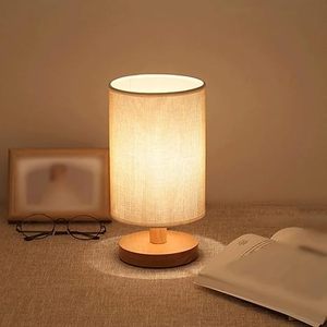 Lampe de table LED nordique moderne avec base en bois et abat-jour en tissu, lumière de chevet à lueur chaude pour chambre à coucher, bureau ou table d'étude - Product Image 6