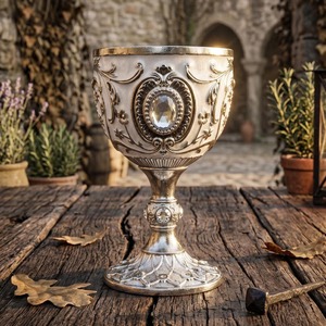 Bell Shape Wine <b>Glass</b> Handmade For Wedding Occasion Elegant Embossed Stainless Steel <b>Goblet</b> With Crystal Inlay - Product Image 5