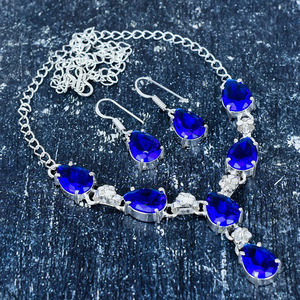 Collier en quartz topaze bleue pour elle, collier topaze + boucles d'oreilles + ensemble de bijoux, cadeau de mariage pour femme, cadeau pour maman - Product Image 4