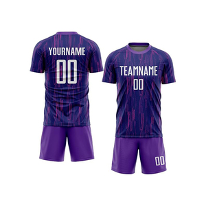 Conjunto de Uniforme de Fútbol Sublimado Personalizado, 100% Poliéster Transpirable, Cuello en V, Manga Corta, Pantalones Cortos Azules y Negros, Absorbe la Humedad - Product Image 3