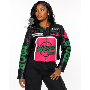 Alfa | Kapa |   Chaqueta de cuero para mujer Alpha Sorority, estilo motociclista, con cremallera frontal, para carreras y ciclismo, ropa exterior. - Product Image 5