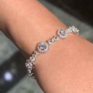 Vintage 7' Inch Long Tennis Wedding Bracelet 7 Carat Round Cut VVS1 <b>Gold</b> <b>Plated</b> Silver IGI Certified - Product Image 5