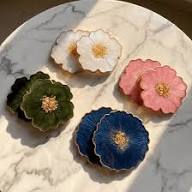Custom <b>Pastel</b> Resin Coasters Gold Accents Handmade Floral Epoxy Square Glam Non-Toxic Eco-Friendly 10mm Home <b>Decoration</b> Mat Set - Product Image 4