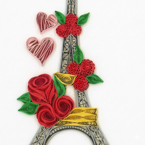 การ์ดควิลลิ่ง ลายดอกกุหลาบ หอไอเฟล ปารีส การ์ดควิลล์ทำมือ การ์ดอวยพรพร้อมซอง งานศิลปะกระดาษ ของขวัญสำหรับคนรัก - Product Image 2