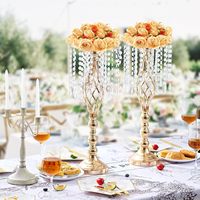 LANJO Centre de table de mariage moderne de luxe en métal argenté et doré, support de fleurs haut, en cristal, durable et de haute qualité