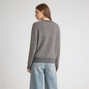 Factory Direct Sale High Quality Women's Single Breasted Round Neck Striped Knitted <b>Cardigan</b> for Autumn Season - Product Image 2