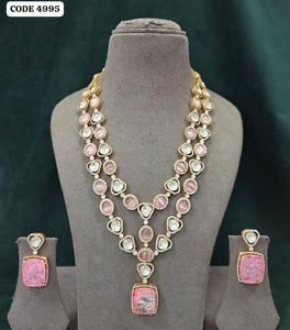 Gold Plated <b>Ruby</b> Pink Zircon Double Layer <b>Necklace</b> Set with Matching Earrings for Wedding Women's Jewelry Set For Women - Product Image 4