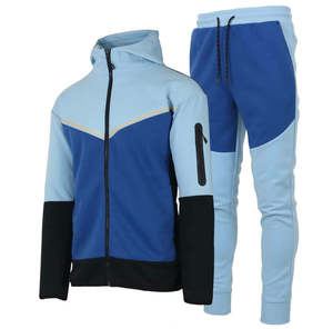 Ensemble de survêtement polaire personnalisé pour homme, style color block, pour le sport et le jogging, hiver, avec sweat à capuche entièrement zippé et pantalon de jogging - Product Image 2