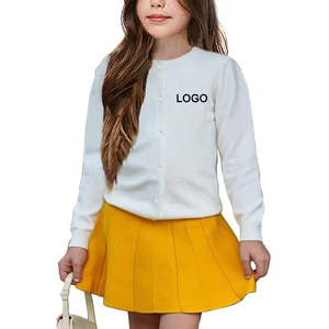 Cardigan en coton blanc à manches longues et col rond, uniforme scolaire, boutonné, pour filles de 5 à 14 ans - Product Image 1