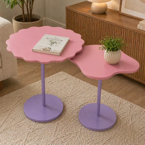 Modern Nesting Accent Side Tables Set Pink Purple Metal End Tables Floral Cloud Shape Coffee <b>Snack</b> Stands Decorative Living Room - Product Image 2