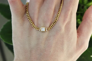 Gold Plated Cushion Cut Jade Figaro Chain Necklace Vintage Classic Unisex Engagement Jewelry IGI Certified Zinc Alloy Prong - Product Image 4