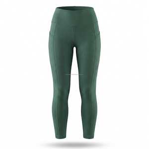 High Waist Gray Full Length Leggings With Pockets <b>Stretch</b> Breathable Sporty Women's Yoga Workout Wear - Product Image 3