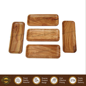Plateau rectangulaire en bois d'acacia massif, finition bois naturel, design moderne, fait main, à prix bas, pour usages multiples - Product Image 5