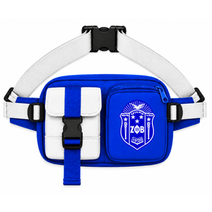 กระเป๋าคาดเอว Zeta Phi Beta Sorority สีน้ำเงินและสีขาว สไตล์ลำลอง ปักโลโก้ พร้อมช่องซิป สำหรับผู้หญิง เสื้อผ้าสไตล์กรีก - Product Image 1