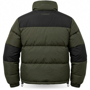 Men's Olive Green Puffer Jacket <b>Stand</b> Collar Zip Up Winter <b>Coat</b> Warm Casual Outdoor Streetwear Custom Private Label - Product Image 2