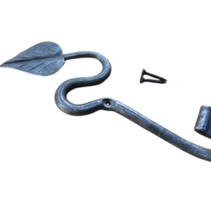 Crochet mural décoratif en fer forgé à la main, motif feuille, 175 mm, robuste, pour manteaux, noir antique, vente en gros - Product Image 1