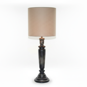 Lámpara de pie alta de la mejor calidad con base de madera esculpida delgada y pantalla de tela neutra premium para dormitorio y sala de estar - Product Image 3