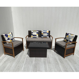 4P00057 Juego de Muebles de Jardín de 4 Piezas, Modernos, de Ratán Marrón, Acero, Vidrio Templado, Cojines de Poliéster, para Villa, Hotel, Patio Exterior - Product Image 1