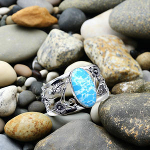 Fantástico diseño azul Larimar piedra preciosa 925 pulsera de plata esterlina hecha a mano mejor brazalete de mujer para idea de regalo religioso - Product Image 1