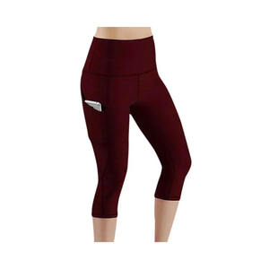 Leggings capri taille haute pour femmes avec poches, extensibles, respirants, vêtements de sport, noir uni, pantalon de yoga sans couture - Product Image 3
